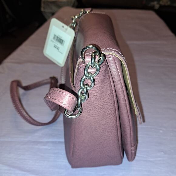 Koltov Gigi Crossbody Bag Purse with Chain Strap Detail Dark Rose or Mauve - Picture 10 of 12